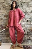 Annie Cushion Cotton Peter Pan Smock Blouse Rhubarb Rose